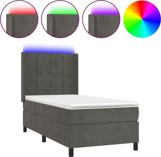 vidaXL Boxspring met matras en LED fluweel donkergrijs 80x200 cm