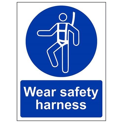 VSafety 41093AN-S - Verplicht bord - Zelfklevend - Wear Safety Harness - 150x200mm - Blauw