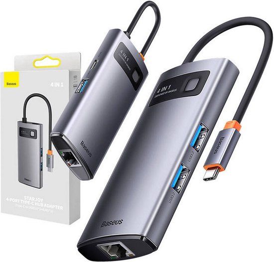 Baseus Metal Gleam Series HUB - 4-in-1 Docking Station - USB-C - 3x USB 3.2 Gen 1 / RJ45 - Silver