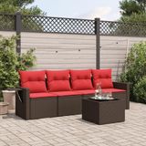 Prolenta Maison Exclusive - Ensemble de salon de jardin 5 pièces avec coussins, marron, polyrotin