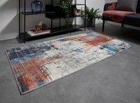 LUXOR living Polino vloerkleed - Vintage Design, Laagpolig, Digitale Print, 80 x 150 cm, Blauw/Koraal