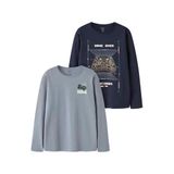NAME IT KIDS longsleeves met print - donkerblauw/lichtblauw (set van 2)
