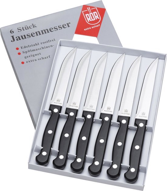 RÖR Solingen Steakmes - Glad - RVS - Lemmet 11.5 cm - Kunststof Heft - 6 delig