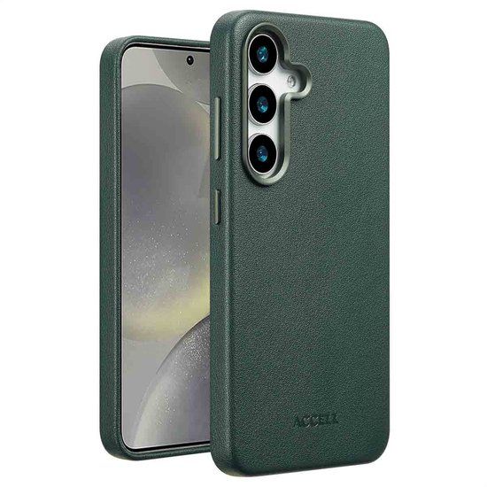 Accezz Hoesje - Geschikt voor Samsung Galaxy S25 - met Magnetische Ring Leather Backcover - Cedar Green