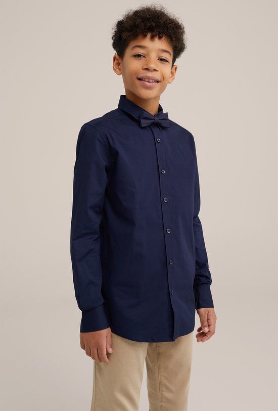 WE Fashion Jongens overhemd met afneembare vlinderdas - Donkerblauw - Maat 170/176