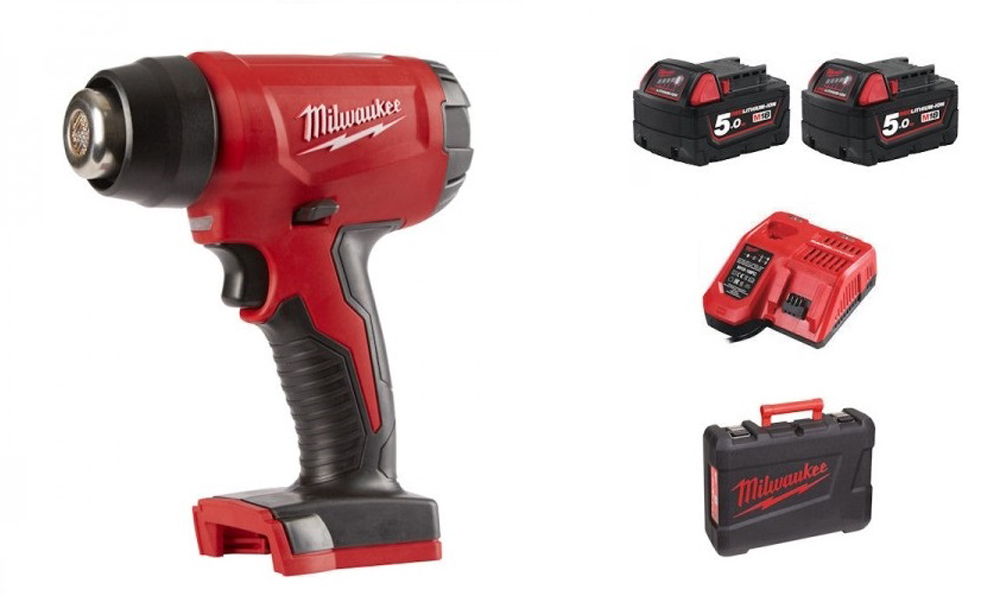 Milwaukee M18 BHG-502C 18V Li-Ion accu Heteluchtpistool set 2x 5 0Ah accu in koffer - 470°C