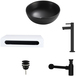 Zwarte Ronde Keramische Waskom met Planchet, Kraan, Afvoer en Sifon - 40x22x8 cm