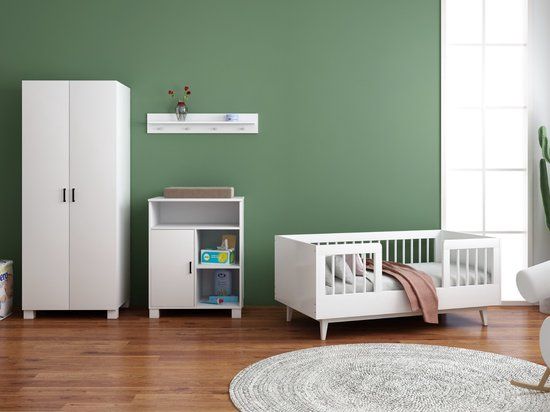 Cabino Born Lucky ® Peuterkamer Timo Wit 3 Delig met Commode Mila en Mila Kledingkast