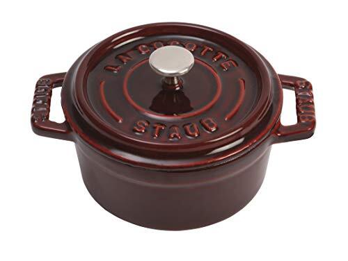 Staub 40509-805-0 Mini Cocotte, rond met deksel 10 cm, 0,25 L, geschikt voor inductie, met matzwarte emaille coating aan de binnenkant van de pot, grenadine