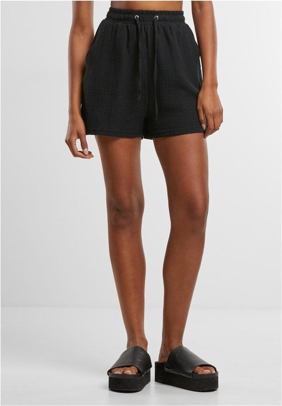 Urban Classics Ladies Musselin Shorts - Zwart - L