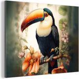 MuchoWow Metal Wall Decoration - Aluminum Industrial Painting - Toucan - Bird - Flowers - Plants - 120x90 cm - Dibond - Photo on aluminum - Industrial wall decoration - For the living room/bedroom