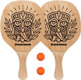 Waimea Beach Peddelbal Set met Houten Grip - Blank/Zwart/Fluororanje