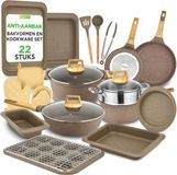 NutriChef Pannenset - 22-delig - Zwart Marble - Aluminium