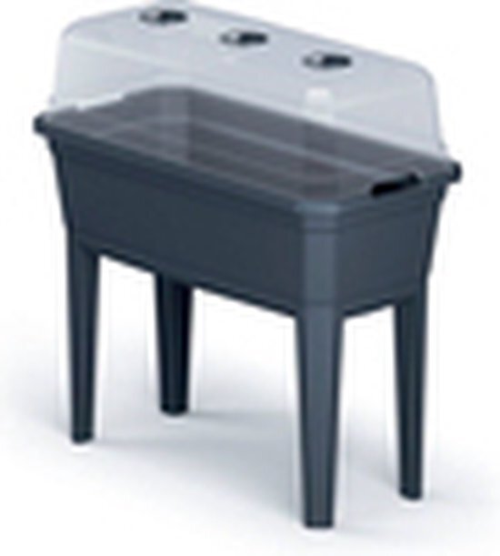 Prosperplast Hoge tuinman met dek Prospeplast Rust Planter Ecoline Plastic in antraciet kleur 59.6 x 36,8 x 75,3 cm