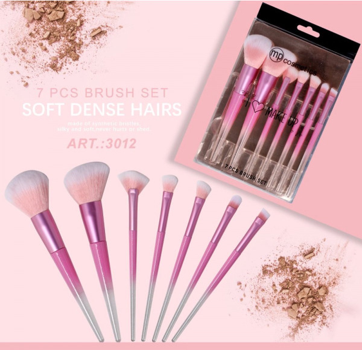 Fashion Top Make-up Borstel set - 7stuks - roze