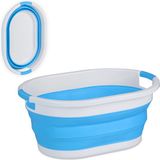 Merkloos Relaxdays Opvouwbare wasmand, 36 liter, kunststof, ruimtebesparend inklapbaar, handvatten, blauw-wit