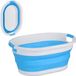 Merkloos Relaxdays Opvouwbare wasmand, 36 liter, kunststof, ruimtebesparend inklapbaar, handvatten, blauw-wit