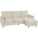 Canapé 3 places avec pouf de rangement, canapé d'angle modulable 210 cm, assise large, tissu aspect lin, crème