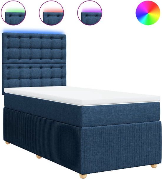 vidaXL Boxspring met matras stof blauw 100x200 cm