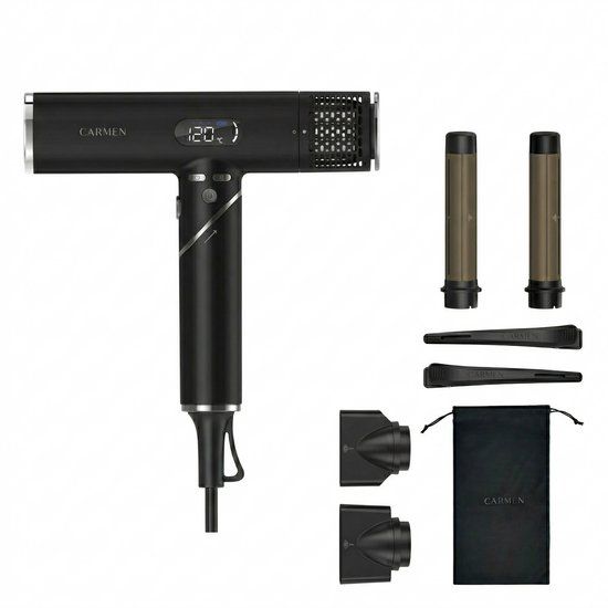 Carmen CHD1640B - Föhn - Krachtige Haardroger - ION Technologie - Inklapbaar - 110.000 RPM Motor - 2 Blaasmonden - Zwart