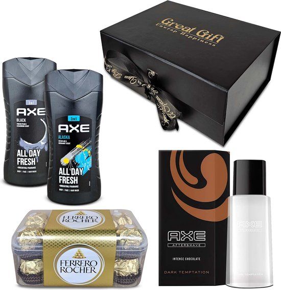GreatGift® Cadeaupakket voor hem - AXE Geschenkset - Ferrero Rocher - Vaderdag - Mannen - Cadeau - Luxe Giftbox