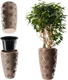 KADAX Bloempot met inzetstuk en handgrepen, plantenbak van kunststof in 5 maten, uv-bestendig, weerbestendig, hoog, met 3D-effect, beige, hoog