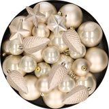 Decoris Kaemingk B.V. Kerstversiering kunststof kerstballen/hangers parel/champagne 6-8-10 cm pakket van 62x stuks