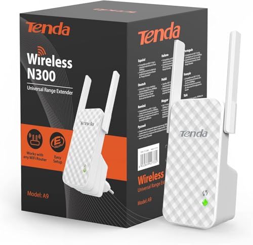 Tenda WiFi Versterker WiFi Repeater N300Mbps(A9), WiFi Extender, WiFi Booster, Elimineer Dode Zones, 2 * 3dBi Antennes Externs, Compatibel met Alle Internet Dozen, Wit