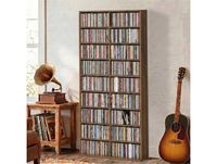 HOMCOM Étagère pour CD et DVD 18 compartiments capacité max. 640 CD/360 DVD 430 Blu-ray 78,5 x 24 x 175 cm noyer foncé