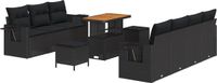 vidaXL Tuinbank Set 10-delig Zwart Polyrattan