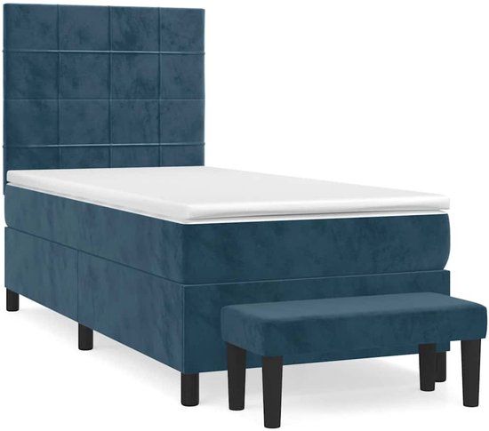 vidaXL Boxspring met matras fluweel donkerblauw 80x200 cm