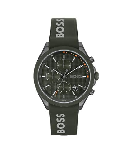 BOSS Velocity Herenhorloge met 44 mm Chronograaf Kwarts Groen Siliconen Band