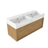 Saniclass Holz Frame Badkamermeubelset - 120x45x52cm - Legend keramische wastafel wit - 2 wasbakken - zonder kraangaten - 1 lade - mat eiken natural (hout) SW1420772/SW1382552
