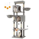 Feandrea Grote Kattenboom, 74.8" Hoge, 2 Condos, 2 Bedden, 5 Krabpalen | Kattentoren met Meerdere Verdiepingen, Zelfverzorging, Zitstok, Hangmat, Duif grijs, CLAWFY Collectie PCT183G01