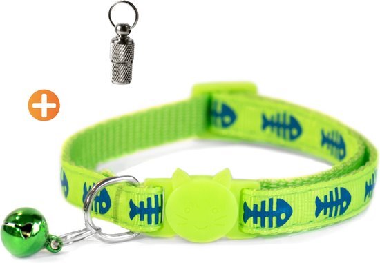 ACE Pets Kattenhalsband met Veiligheidssluiting – Halsband Kat & Kitten - Met Adreskoker - Kittenhalsband & Kattenbandje met Belletje - Groen