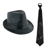 Carnaval set - chapeau à paillettes et cravate - noir - Adultes - avec paillettes
