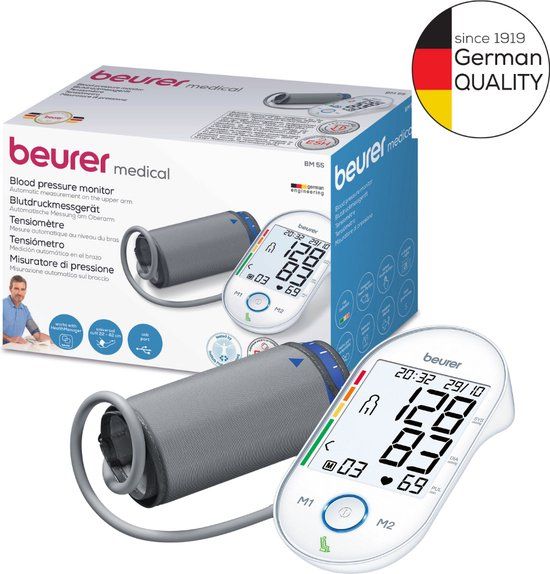 Beurer BM 55 Bloeddrukmeter bovenarm - Hartslag - Onregelmatige hartslag - USB - 5 Jaar garantie