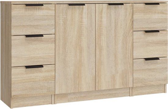 vidaXL Dressoirs 3 st bewerkt hout sonoma eiken