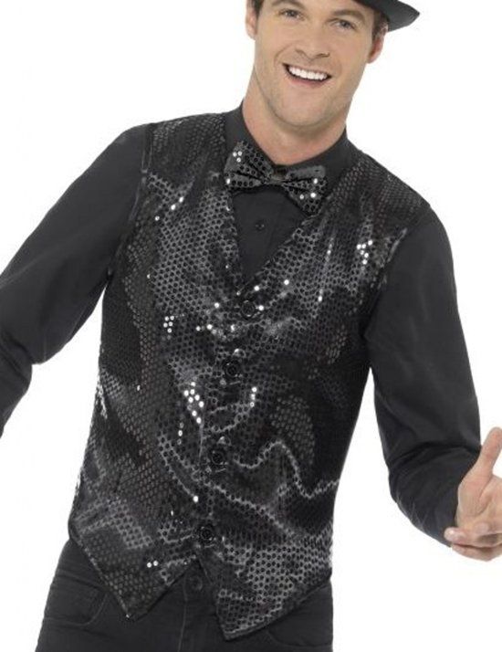 Zwarte vest met lovertjes voor volwassenen - Verkleedkleding
