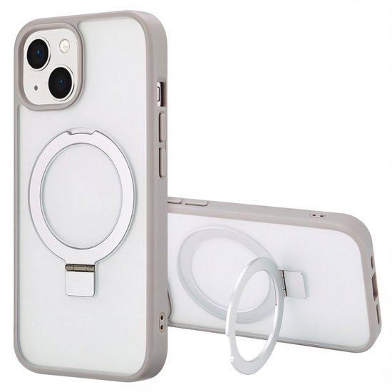 Accezz Hoesje - Geschikt voor Apple iPhone 15 - Ring Stand Backcover geschikt voor MagSafe - Grijs