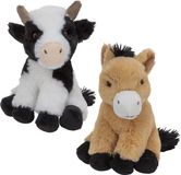 Nature planet Pluche boerderijdieren knuffels Koe en Paard setje van 19 cm en 17 cm