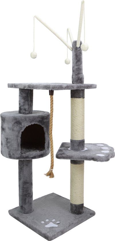 Nobleza Katten Krabpaal - Grijs - 130 cm - Met huisje en speeltjes