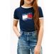 Tommy Hilfiger Fille T-shirt à col ras du cou avec drapeau ondulé Bleu nuit marine