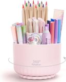 SnelShoppen Porte-stylo pivotant Organiseur de bureau à 360 degrés avec 5 compartiments - Porte-crayon multifonctionnel pour bureau et école - PP mat épaissi rose