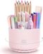 SnelShoppen Porte-stylo pivotant Organiseur de bureau à 360 degrés avec 5 compartiments - Porte-crayon multifonctionnel pour bureau et école - PP mat épaissi rose