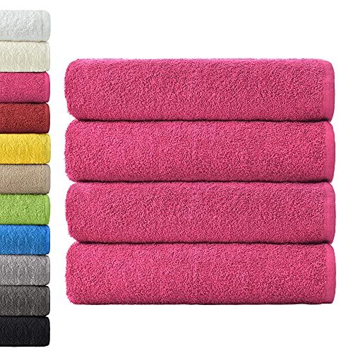 NatureMark Set van 4 douchehanddoeken – zachte en absorberende douchehanddoeken van 100% katoen, geschikt voor dagelijks gebruik – Roze, 70x140 cm