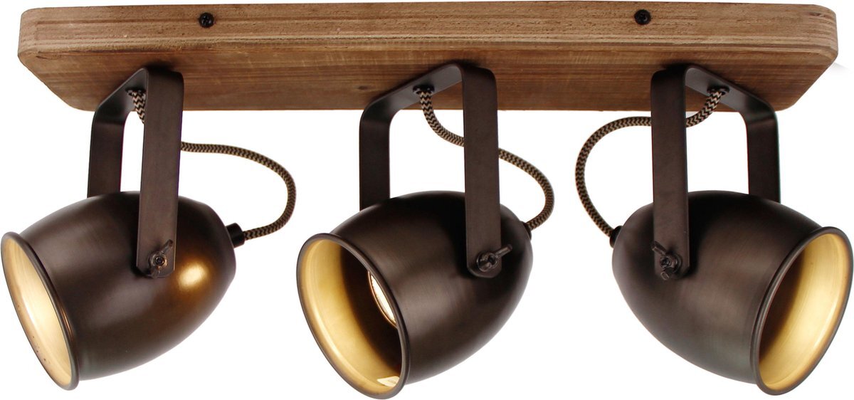 Chericoni Verlichting Chericoni Dolce spot - 3 lichts - zwart black steel met vintage hout