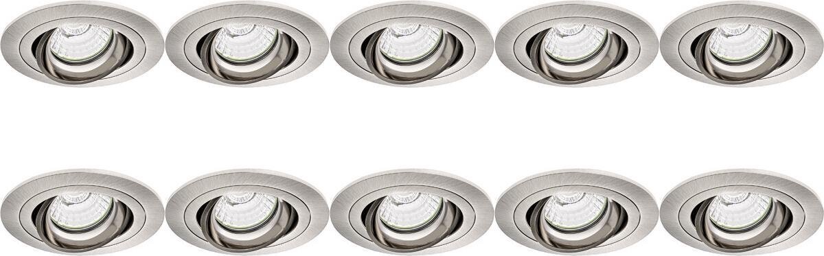 Qualu Spot Armatuur 10 Pack - Proma Alpin Pro - GU10 Fitting - Inbouw Rond - Mat Nikkel - Aluminium - Kantelbaar - Ø92mm