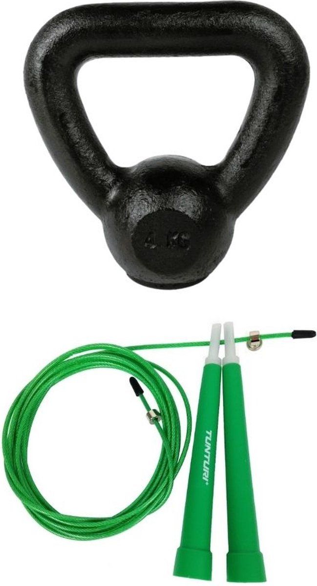 Tunturi Fitness Set - Springtouw Groen - Kettlebell 4 kg