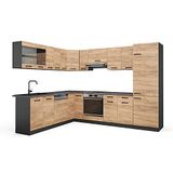 Vicco Hoekkeuken R-Line, doré chêne/anthracite, 287 x 227 cm sans plan de travail